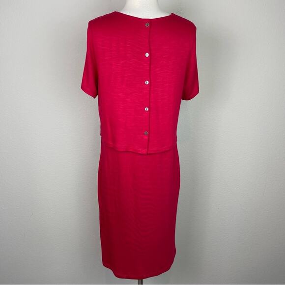J Jill Red Knit Short Sleeve Double layer Midi Dress Medium - Picture 5 of 6
